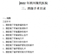 四川现代医院三级四级手术目录（2022）